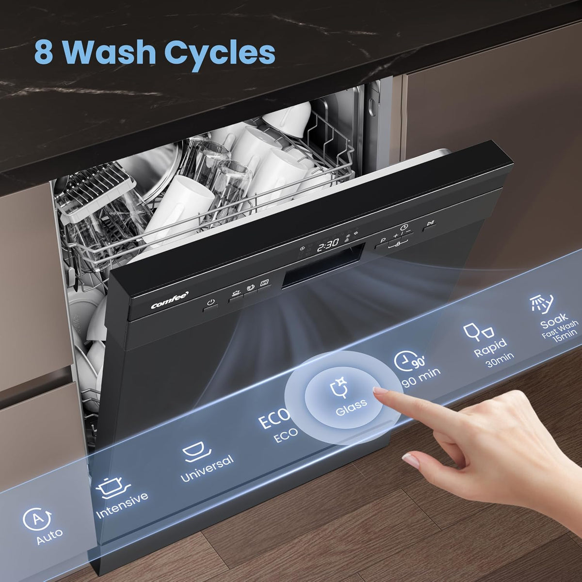 COMFEE' Full Size Freestanding Dishwasher, 14 Place Settings, Black