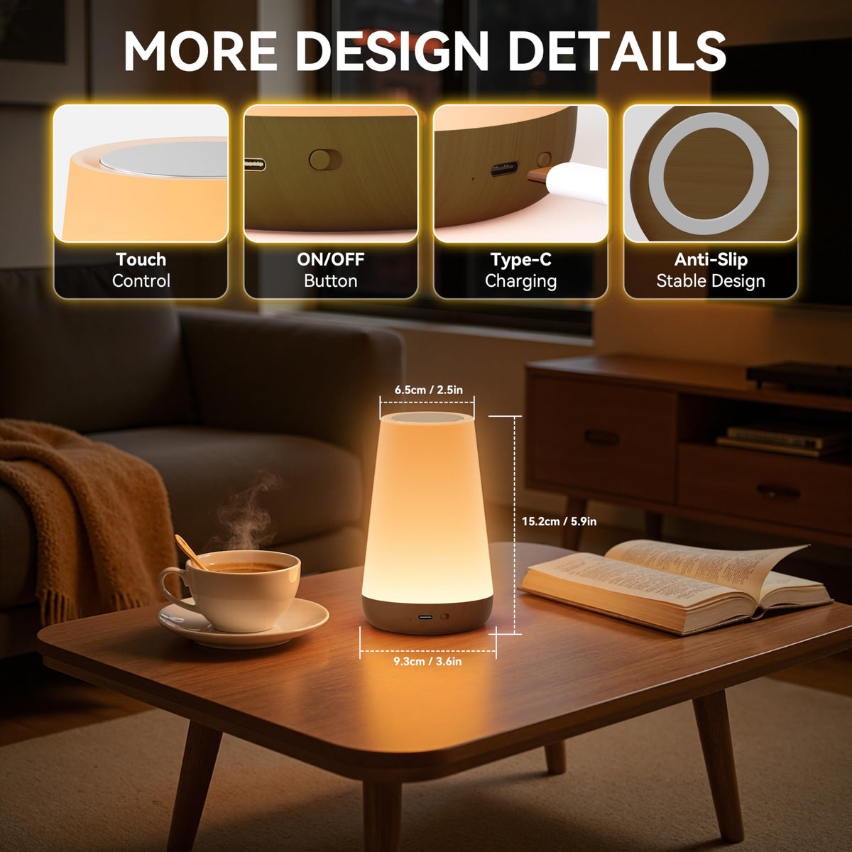 Auxmir Night Light 2 Pack, LED Touch Bedside Table Lamp, 2500mAh Rechargeable Light with RGB Color Changing, Portable Lamp for Children, Kids, Bedroom, Living Room, Camping