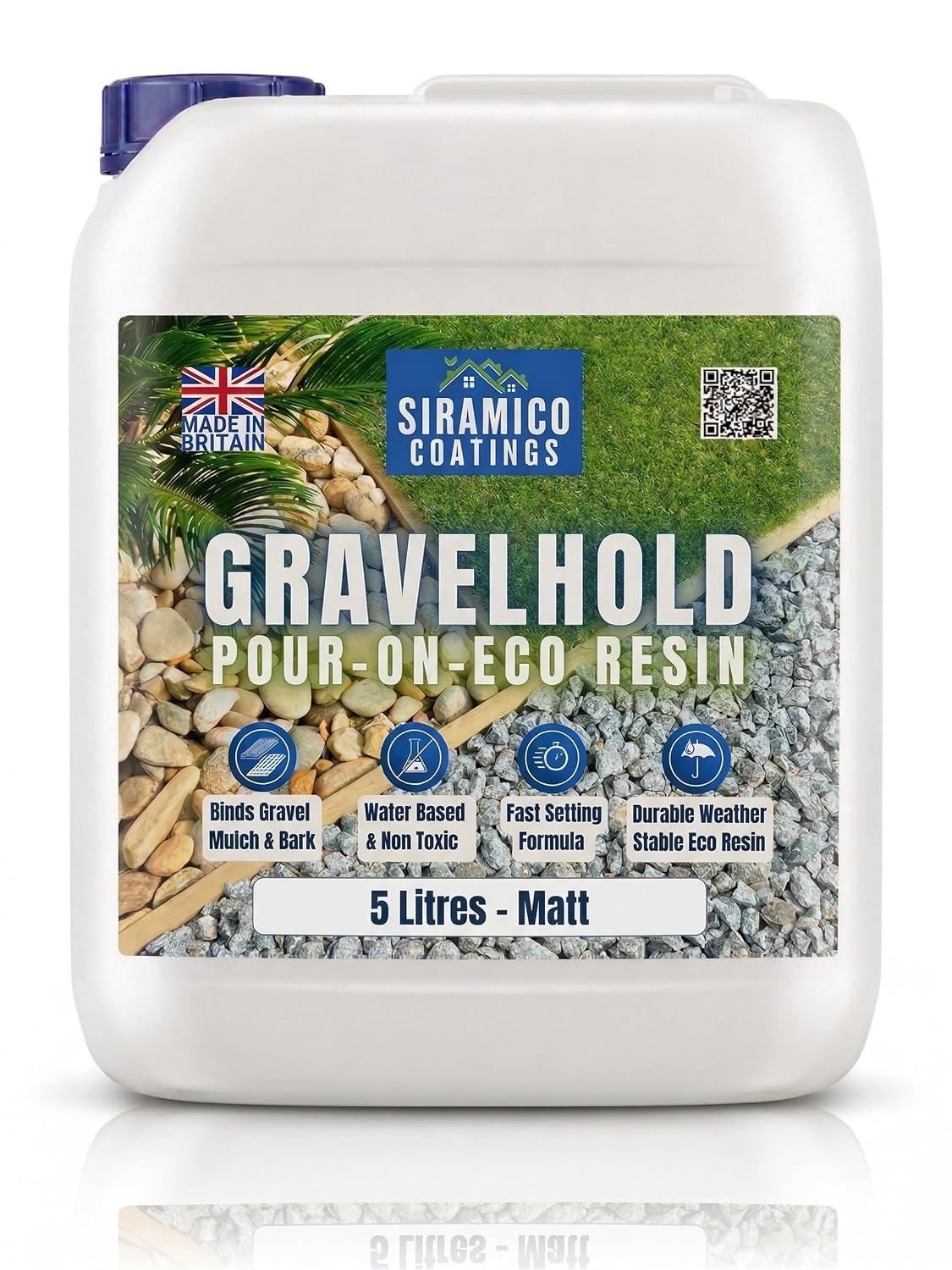 GRAVELHOLD Pour On ECO Resin™ Glue | 5 litres | Waterbased Binder for Gravel Stones and Mulch on Borders, Patios & Garden Paths. Non Toxic & Pet Friendly