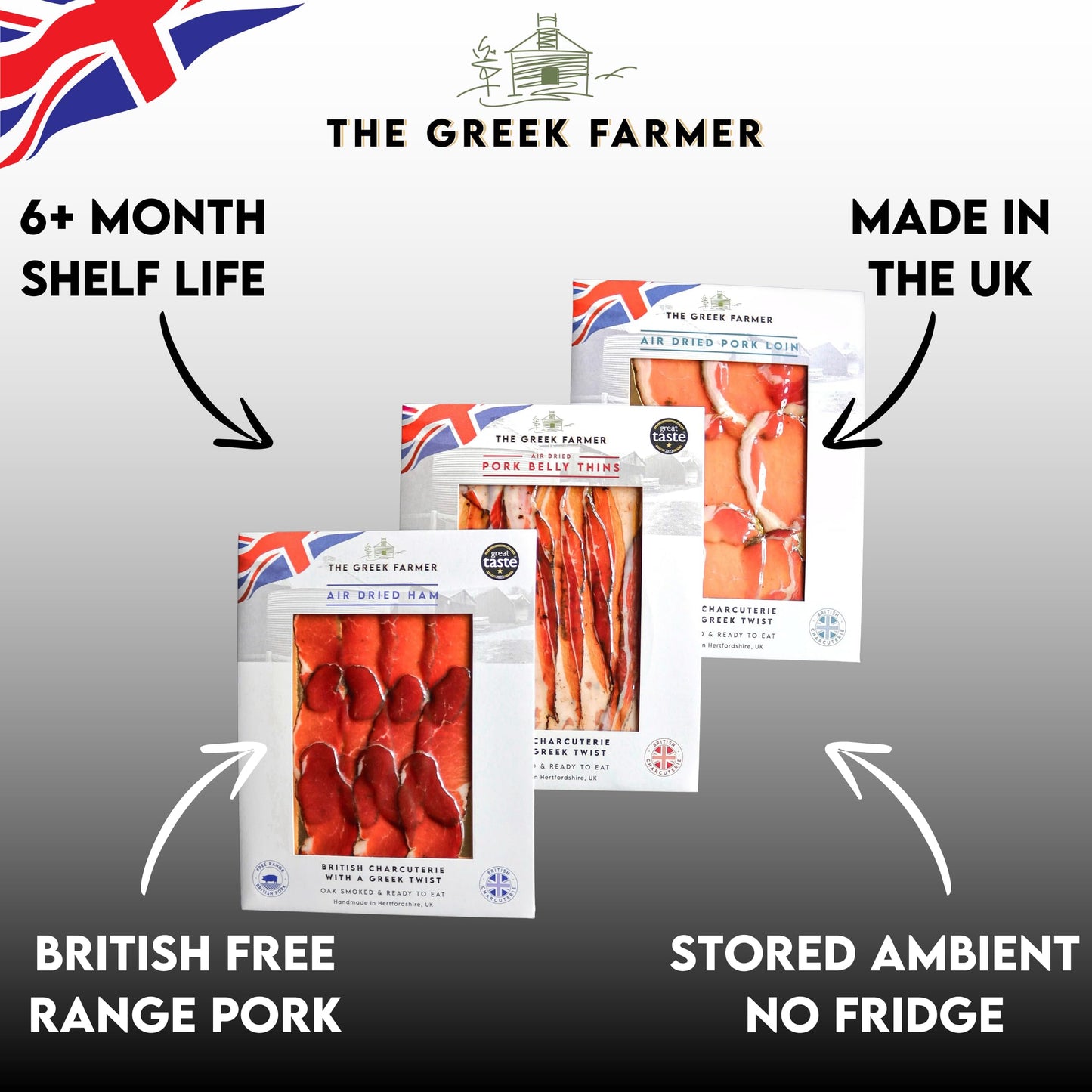 The Greek Farmer Signature 8 Piece Charcuterie Collection | Cured Meats & Cold Cuts | Artisan Charcuterie Gift | British Free-Range Pork | 5-Star Great Taste Award | Ideal Foodie Gift & Savoury Hamper