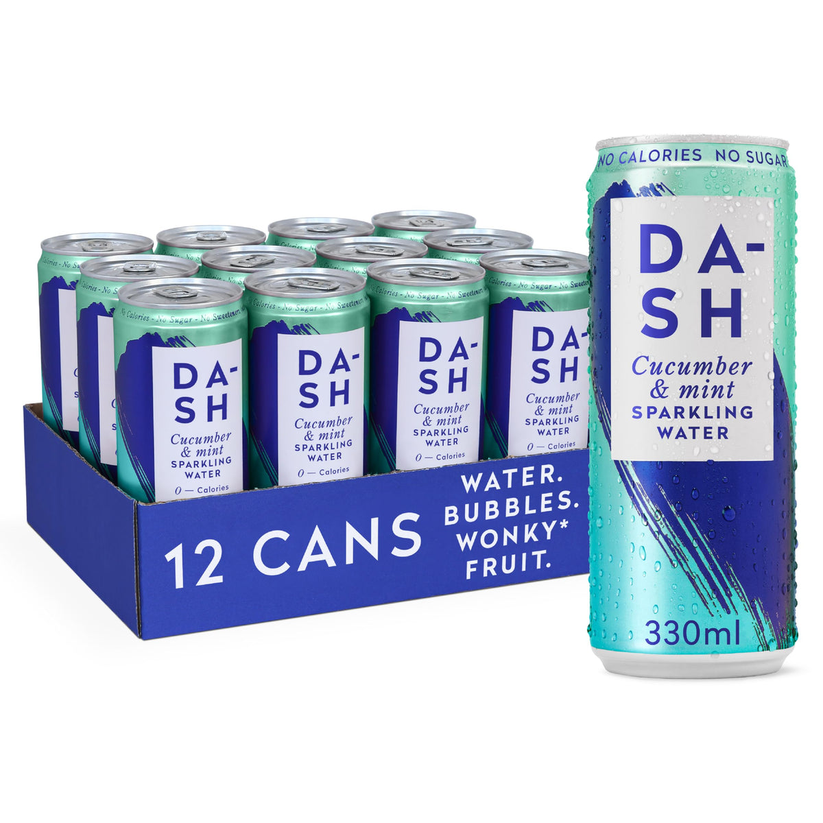 DASH Water Raspberry - 12 x Raspberry Flavoured Sparkling Spring Water - NO Sugar, NO Sweetener, NO Calories - Infused with Wonky Fruit (12 x 330ml cans)