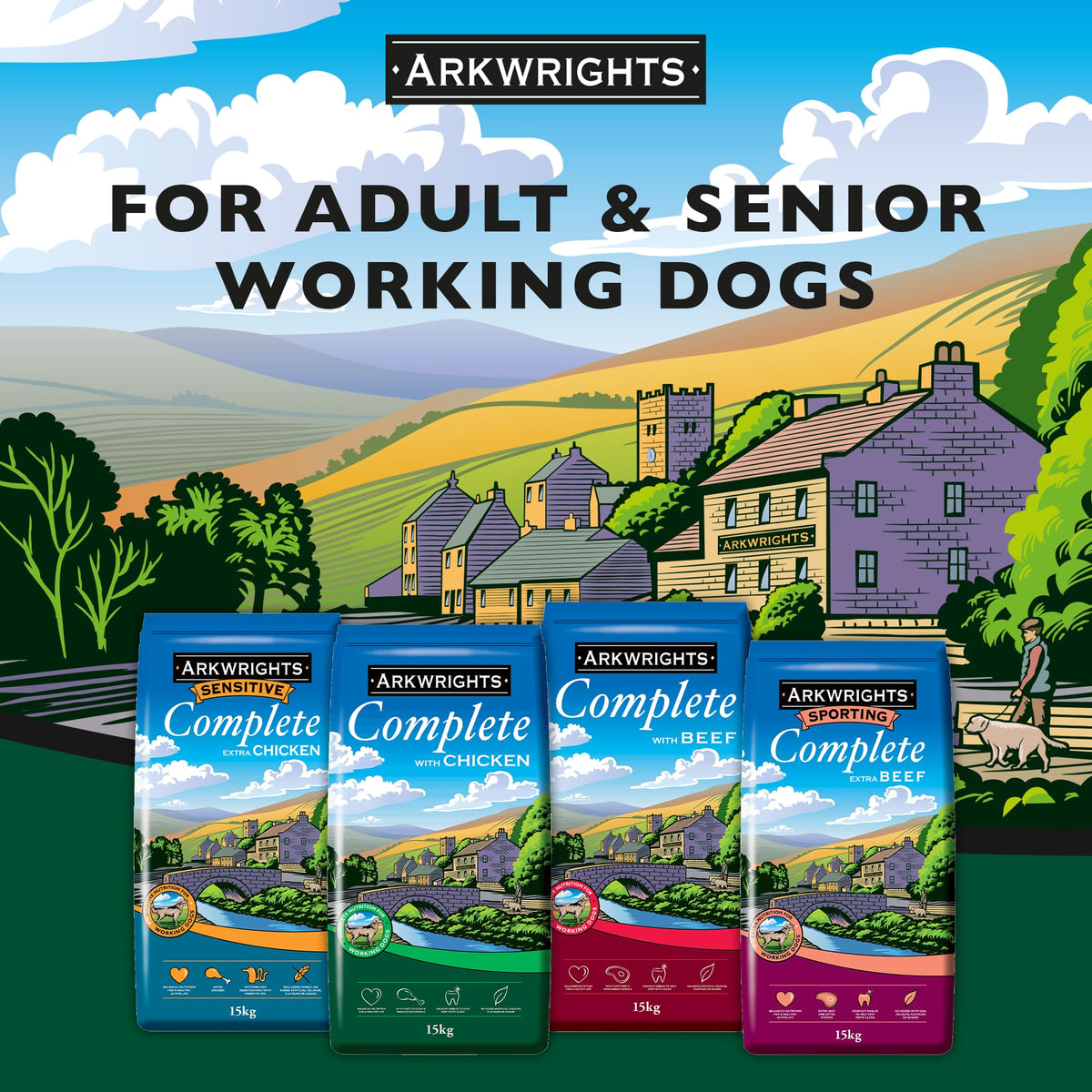 Arkwrights Complete with Beef Dry Dog Food 15kg - Complete Nutrition for Working and Sporting Adult Dogs - Healthy, Nutritious Dry Dog Biscuits