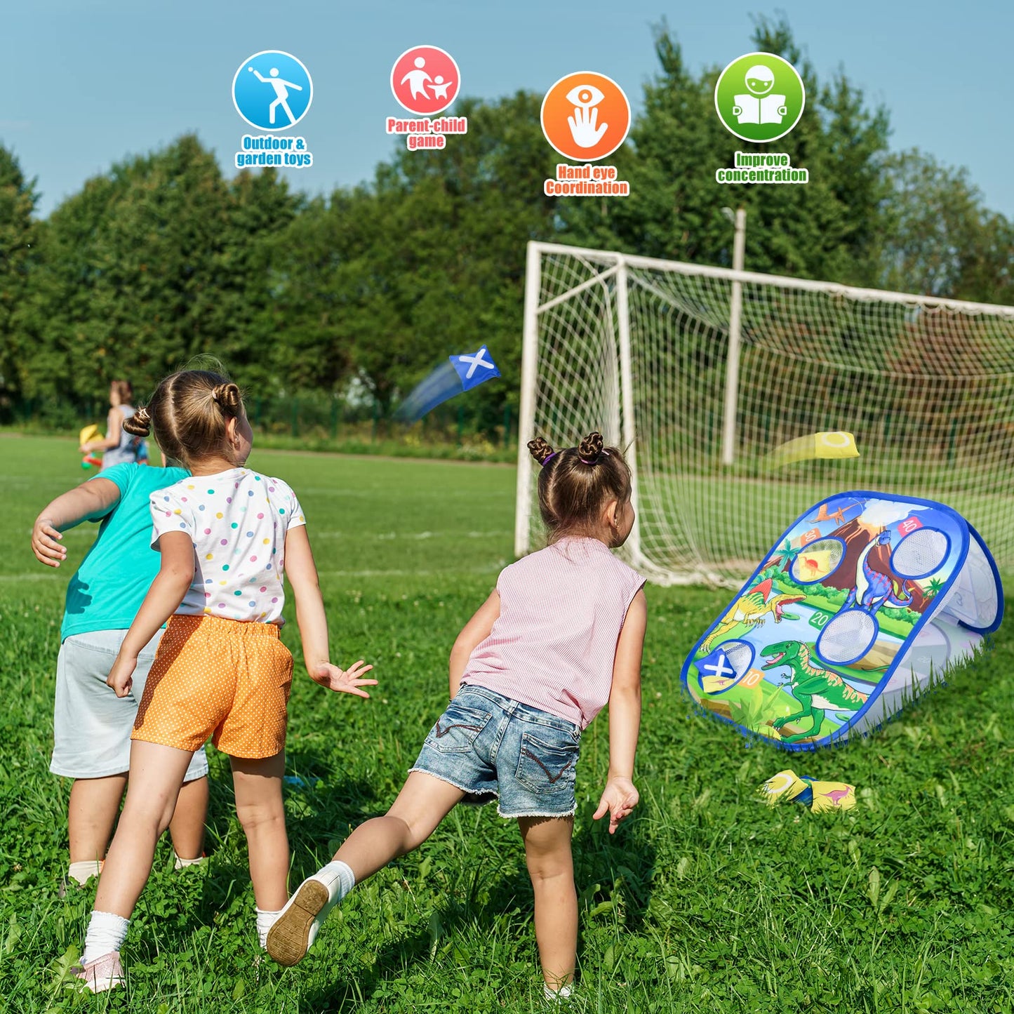 5 in 1 Portable Bean Bags Toss Games, Ring Toss Games for Kids, Outdoor Toys Garden Games Birthday Party Supplies 30 Pcs Combo Set Cornhole Game