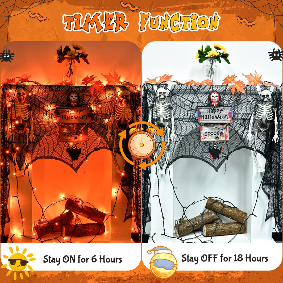 cshare Halloween Decorations Fairy Lights, 20Ft 60LED Orange-Purple USB/Battery String Lights with Timer Waterproof for Outdoor Indoor Autumn Fall Halloween Decorations-Green Wire