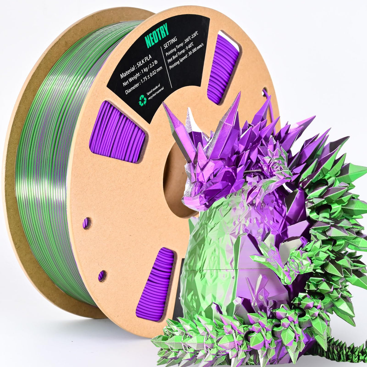 Silk Tri Colour PLA Filament 1.75mm 1kg, Multicolor 3D Printer Filament, Filament 3D Printing Materials for Most FDM 3D Printer, Silk PLA Red Yellow Blue, Rainbow PLA Filament 1.75mm ± 0.02