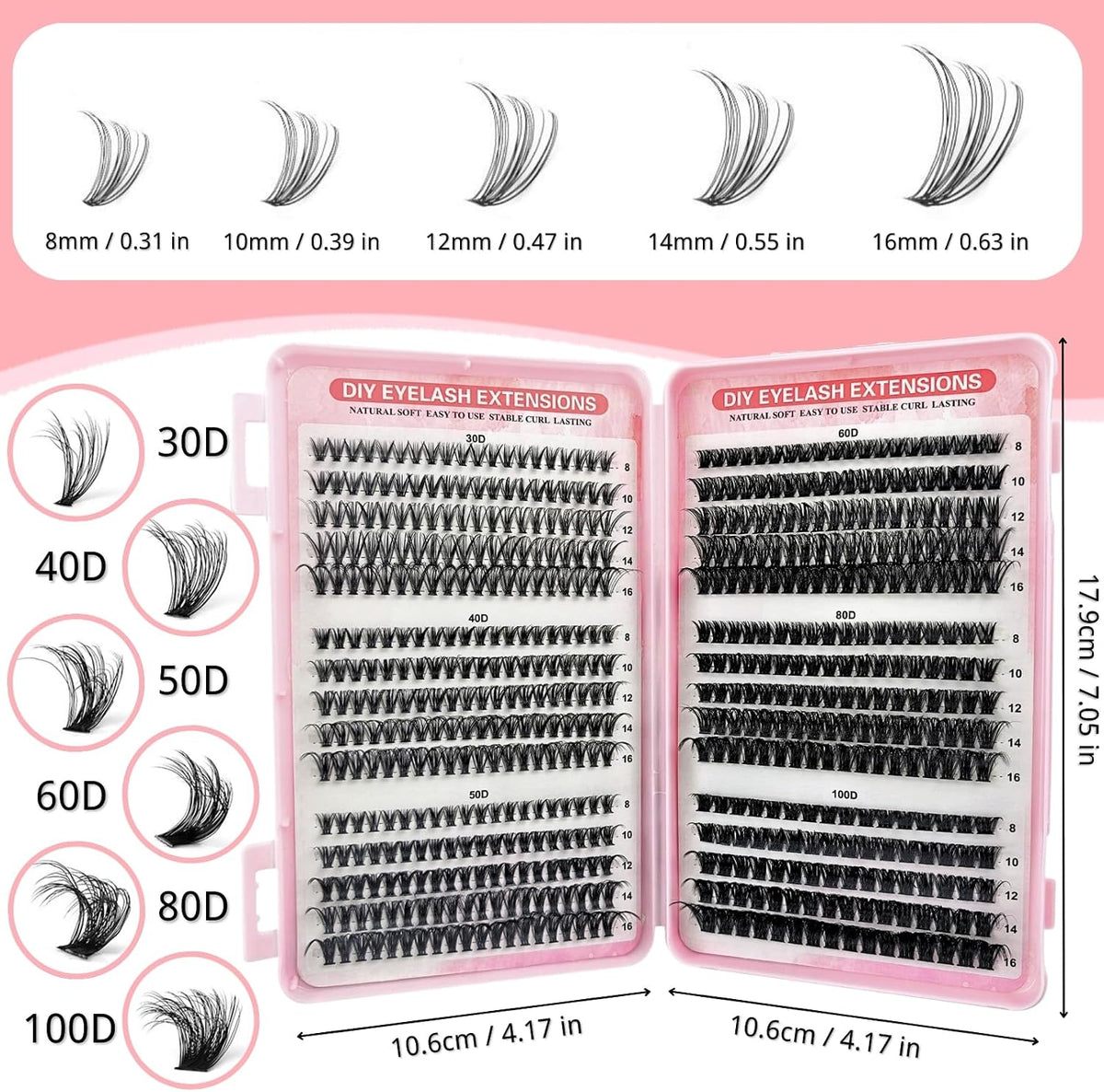 KEYRI 580 Pieces Individual Eyelashes 30-100D Cluster Lashes Kit