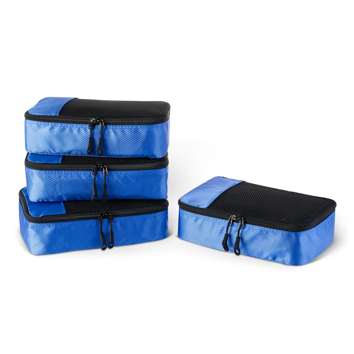 Amazon Essentials 4-Piece Packing Cubes Travel Accessories Set, Luggage Organiser with Double Zip, Mesh Top, 100% Polyester, Medium, Black (Previously Amazon Basics)
