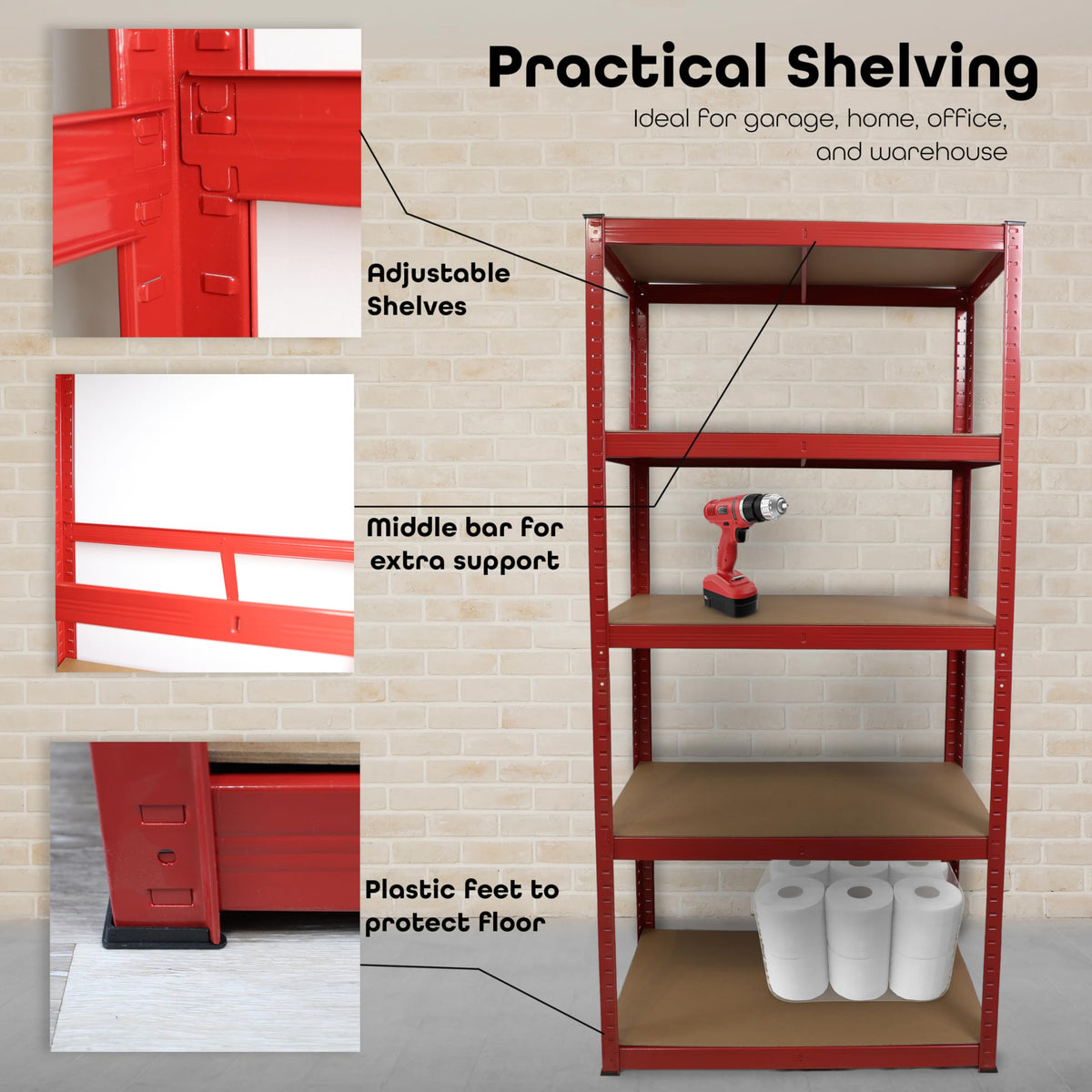 DIVCHI 5 Tier Storage Rack Heavy Duty Shelving Aluminium Garage Shelves Shed Storage Racking Shelf For Warehouse Workshop & Office (Black, Pack of 1) Up to Maximum 175 kg Per Shelf