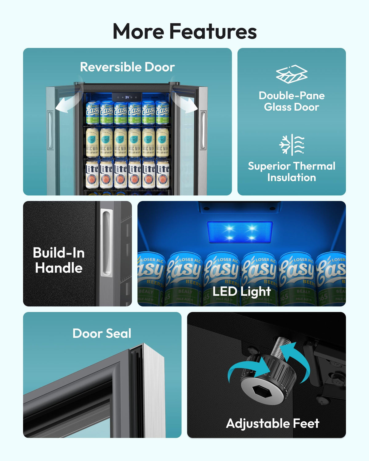 EUHOMY 93L Drinks Fridge, 126 Can Beer Fridge with Glass Door, Wine fridge with Adjustable Shelves for Soda Beer or Wine, Home/Bar/Office, Black, Steel, One-Touch Control [Energy Class F]