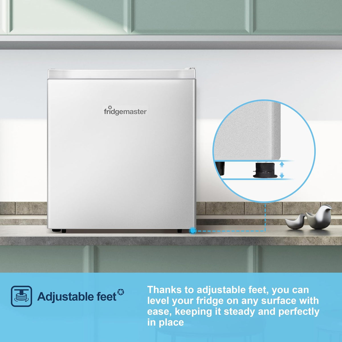 Fridgemaster 45L Table Top Mini Fridge MUR4545, 45cm Compact Refrigerator with Adjustable Thermostat, Reversible Door, 39dB Low Noise, White, Energy Class E