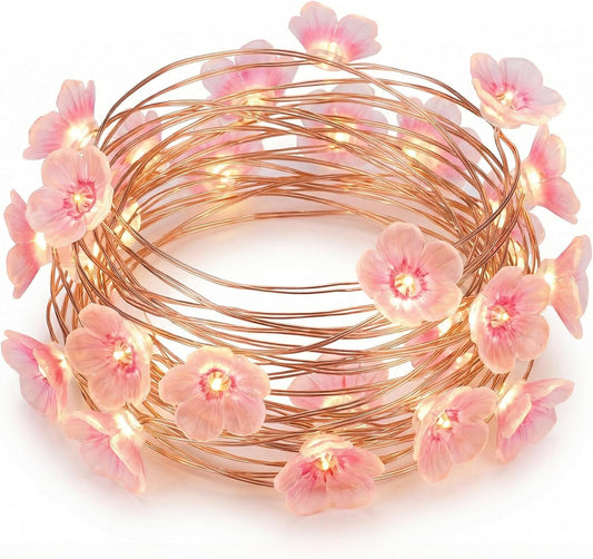 2M 20 LED Pink Cherry Blossom Fairy Lights, Battery Operated Flower String Lights for Bedroom Decor, Indoor Spring and Christmas Decorations, Girls Room Gift (Flowers)