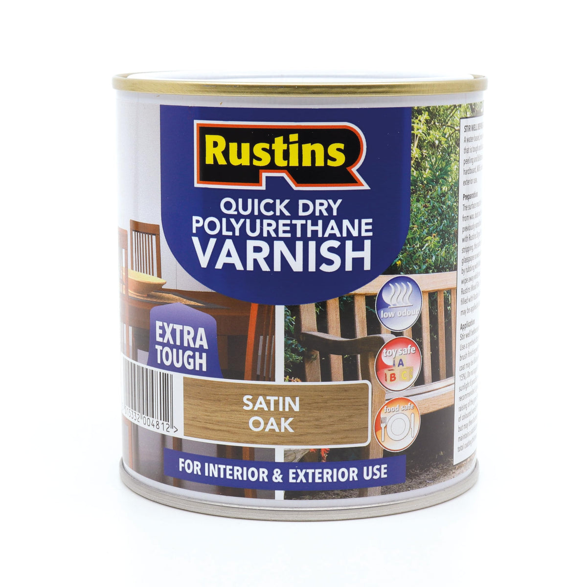 RustinsQuick Dry Poly Varnish Satin Clear 500ml -Tough, Water-Based Clear Finish in Gloss, Matt or Satin; Durable Protection for Interior Wood, Furniture and Floors