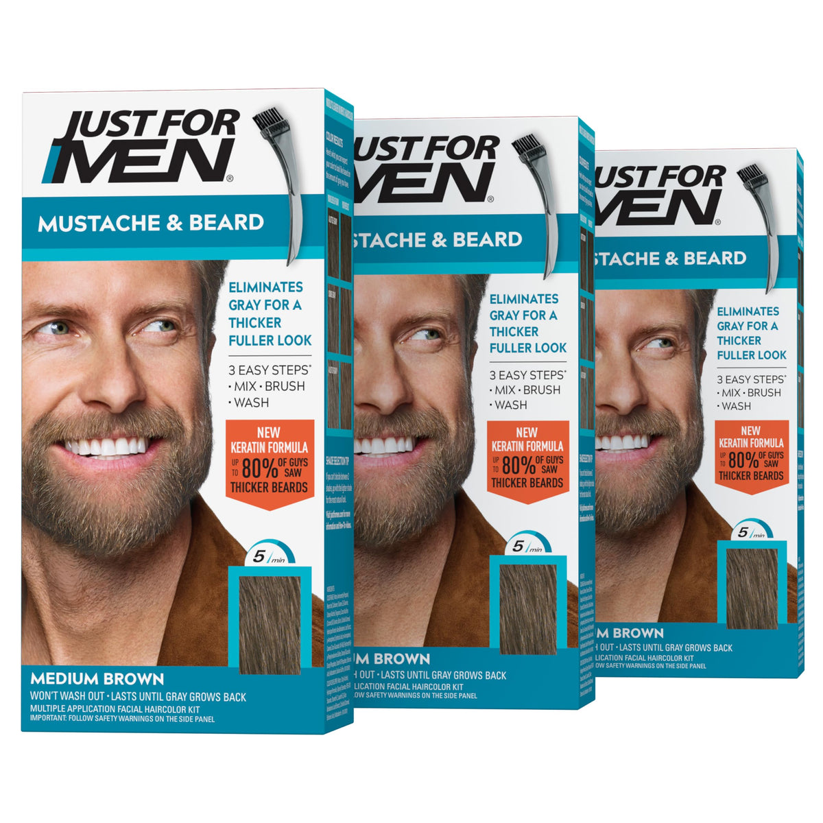 Just for men Moustache & Beard Dark Brown Dye, Eliminates Grey for a Thicker & Fuller Look M45