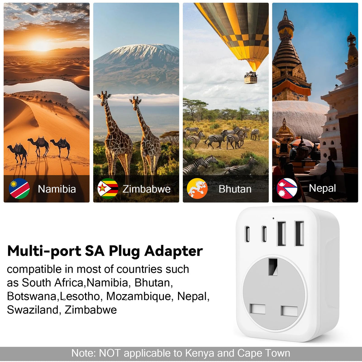 UK To European Plug Adapter,5 IN 1 European Travel Adaptor with 2 USB C & 2 USB A,Grounded EU Plug Adapter for Germany Spain France Turkey Greece etc (Type E/F)