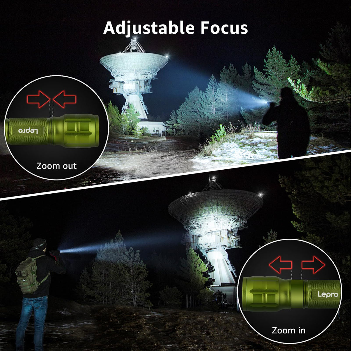 Lepro LE LED Torch Battery Powered, Camping Flashlight, Adjustable Focus