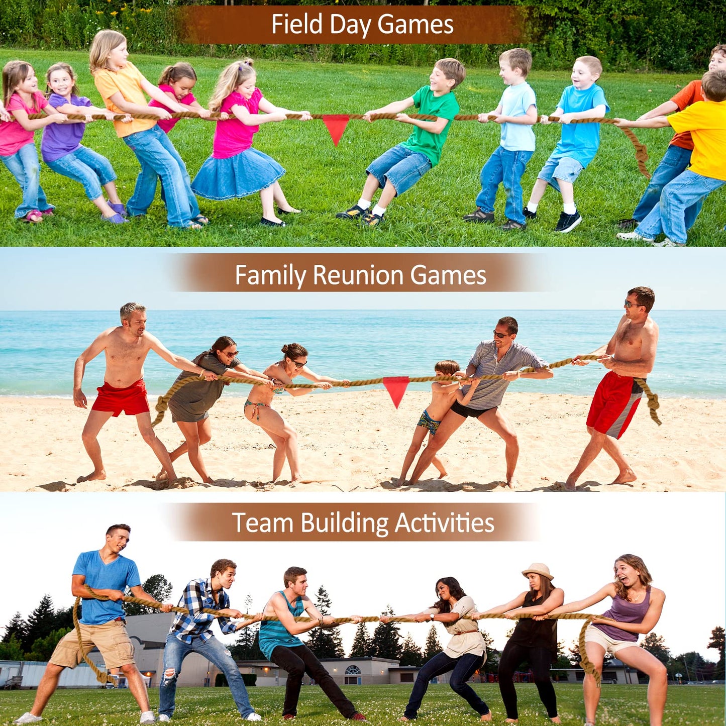 Tug of War Rope 20FT for Kids and Adults, Outdoor Field Day Lawn Yard Family Reunion Birthday Party Games, Outside Backyard Camping Picnic Game,Carnival Games Fun for Team Building Activities