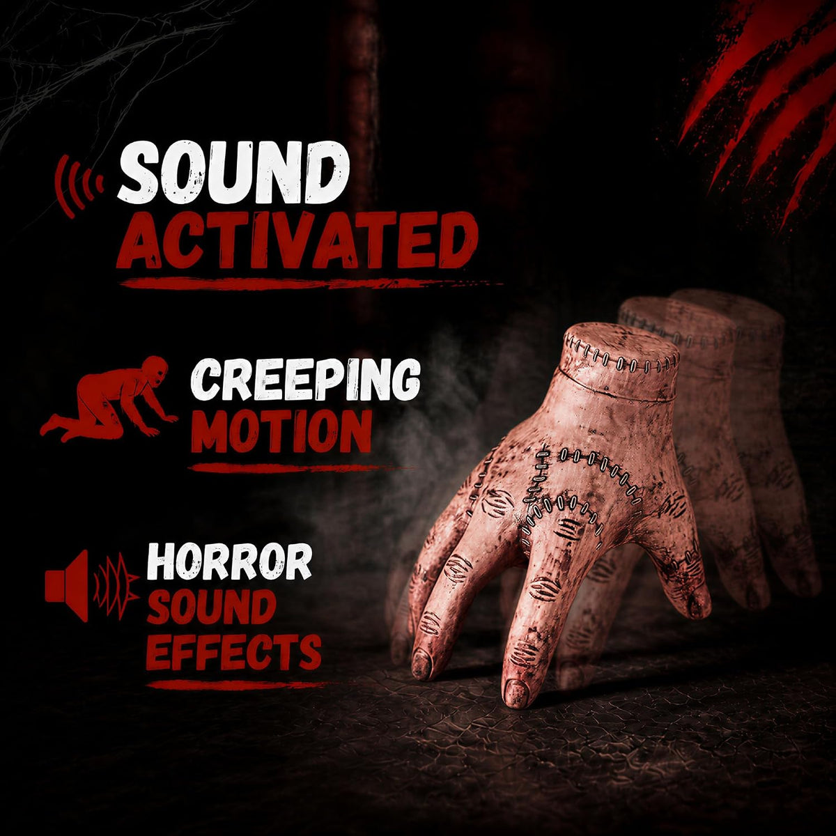 Halloween Animatronic Crawling Hand – Spooky Moving Decoration with Scary Sound Effects, Sound & Touch Activated for Indoor Outdoor Haunted Displays
