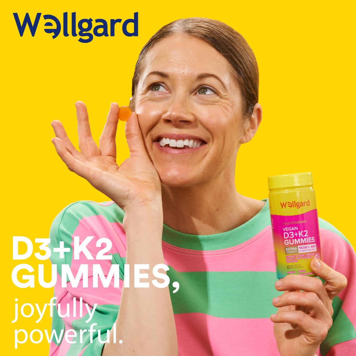 Wellgard Kids Calcium & D3 Gummies - 2 Month Supply - Vegan Chewable Calcium and Vitamin D3 Gummies, Mixed Berry Flavour