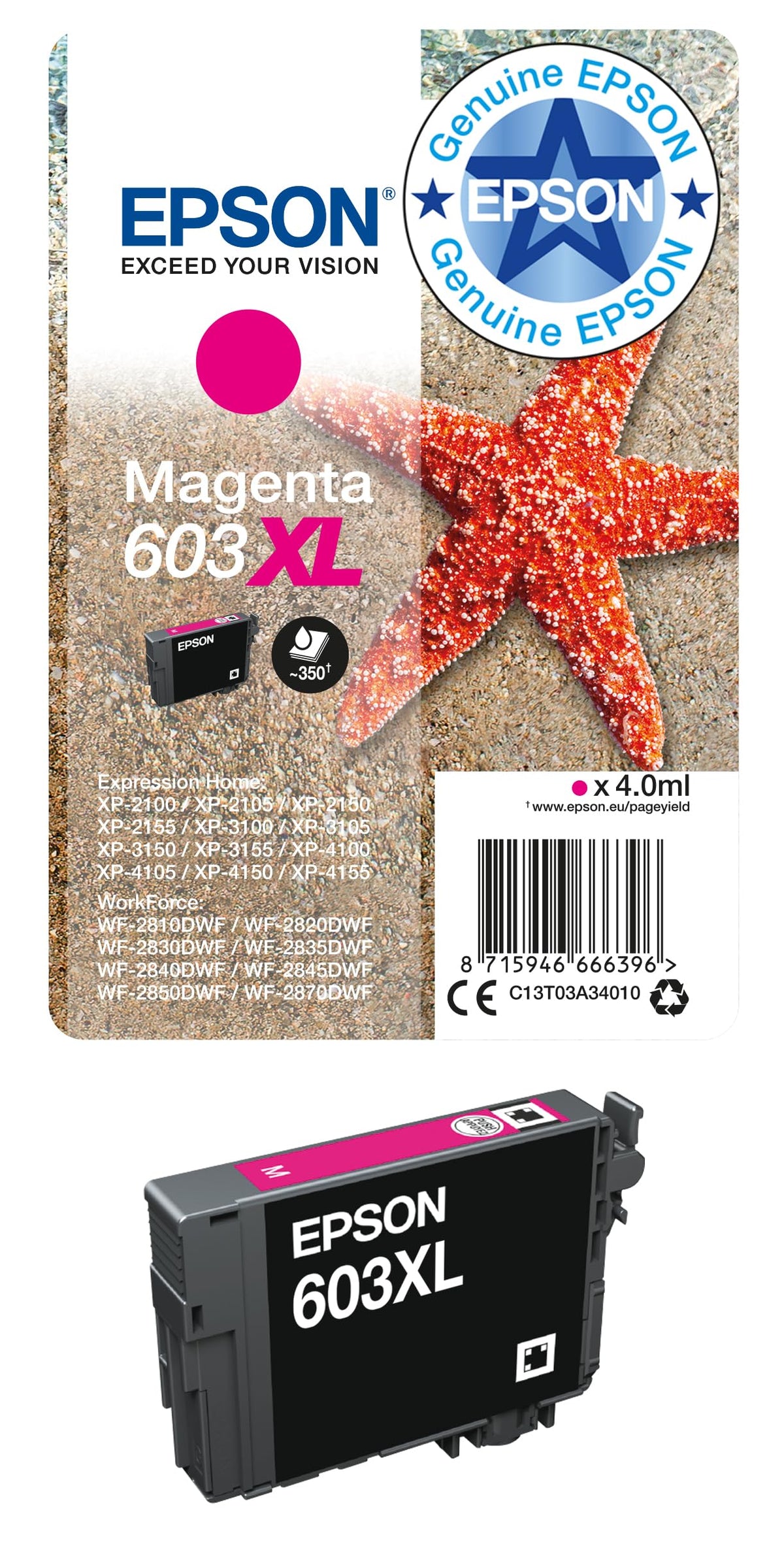 Epson 603 Starfish Genuine , 4-Colours Multipack Ink Cartridges