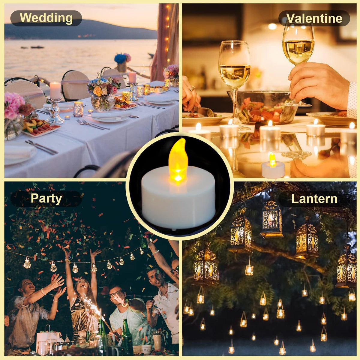 Jialine12 Pack Realistic and Bright Flickering Battery Operated Flameless LED Tea Lights Candles, 200+ tealights Electric Fake Candles for Halloween Weddings Festivals Decoration in Warm Yellow