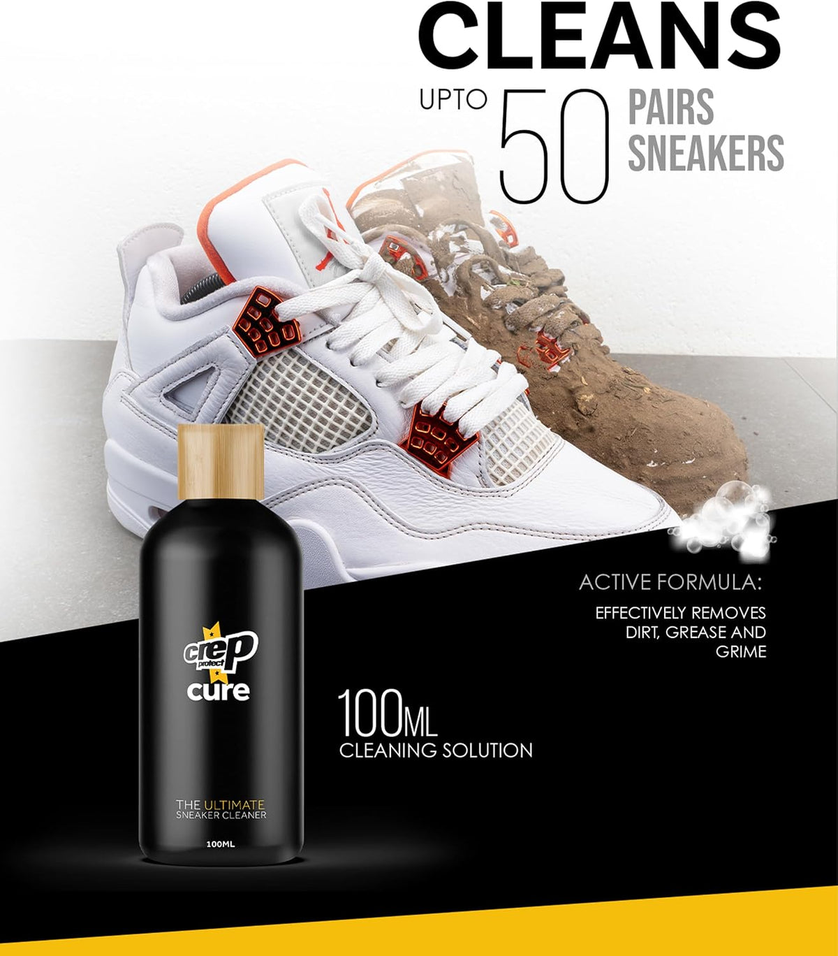 Crep Protect Sneaker Cleaner Kit - Deep Cleaning Shoe Cleaner for White Shoes, Leather, Suede, Nubuck & Canvas | Brush, Solution & Microfiber Cloth Included