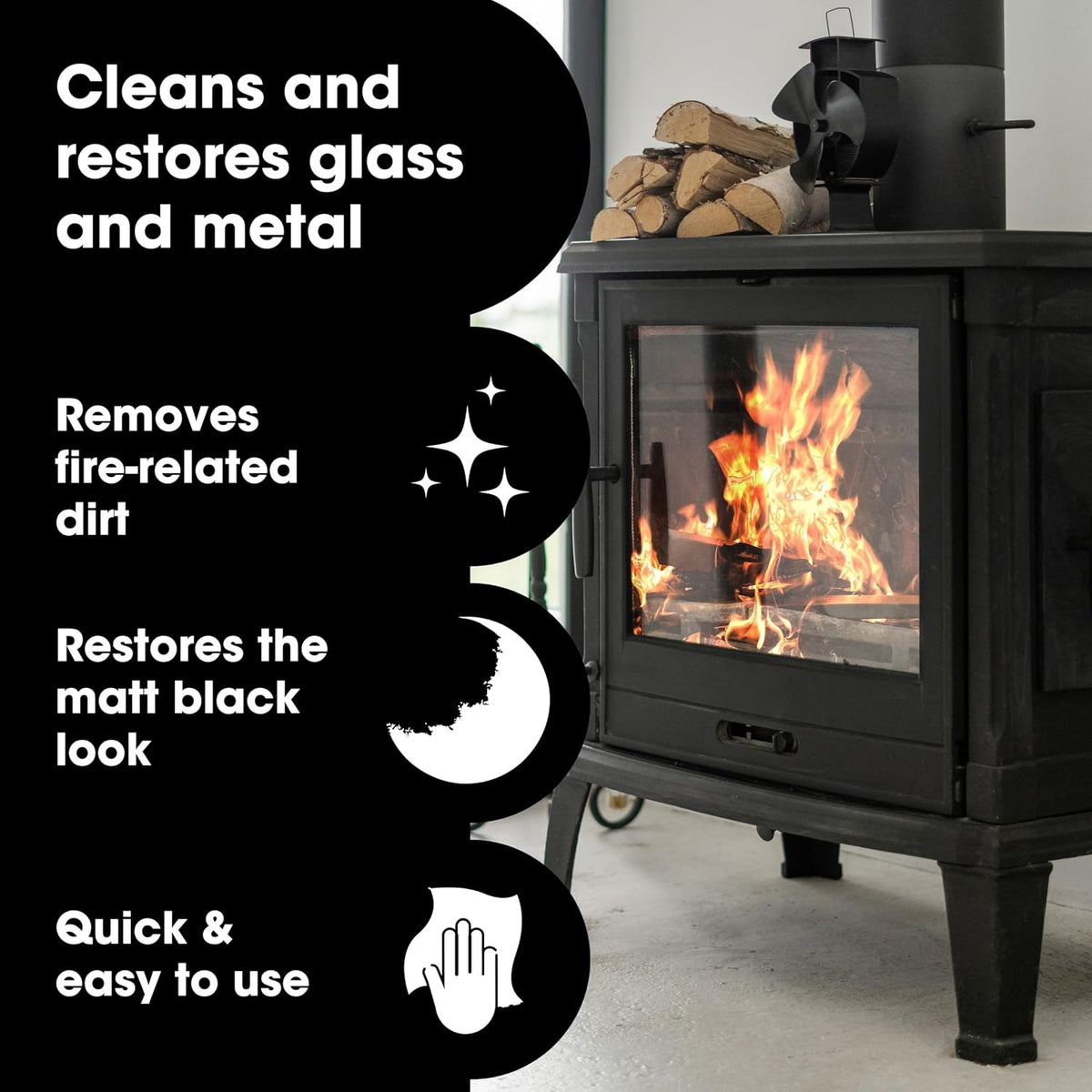 Furniture Clinic Stove Care Kit – Clean and Restore Log Burners, Grates, & Fireplaces – Removes Soot and Dirt – Stove Glass & Metal Cleaner and Stove Polish
