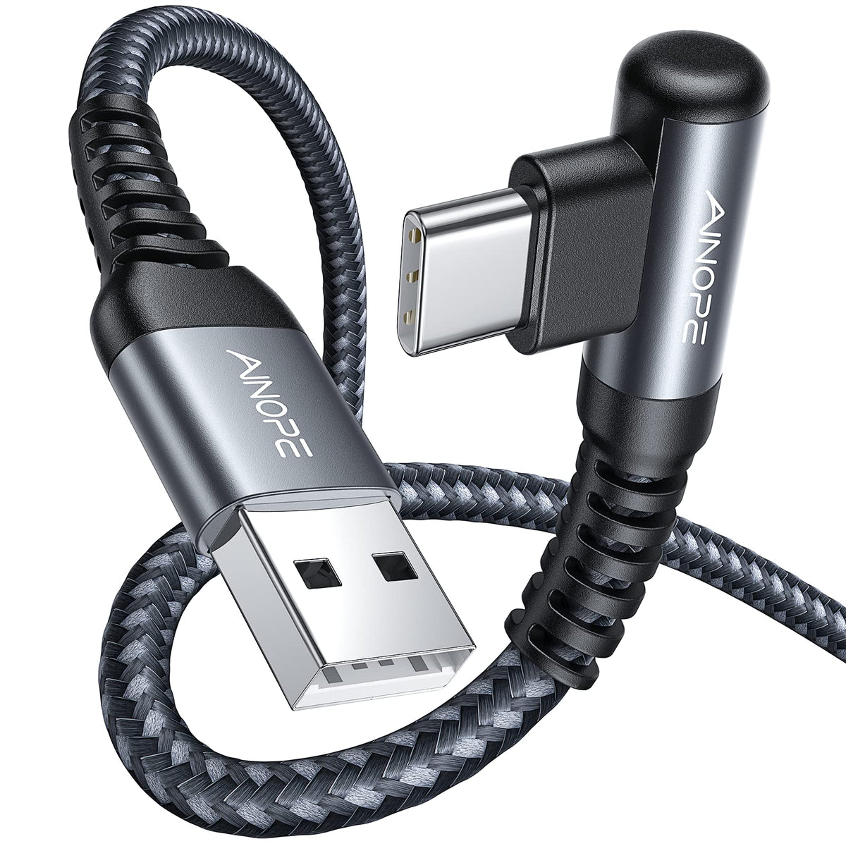 AINOPE USB C Charger Cable,(2Pack 2M) 3.1A Right Angle USB to USB C Cable