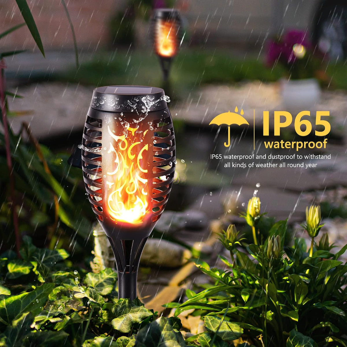 Geemoo 6 Pack Solar Flickering Dancing Flame Lights Waterproof Solar Torch Lights for Outdoor Garden Patio Pathway Yard Driveway Decorative, Warm White