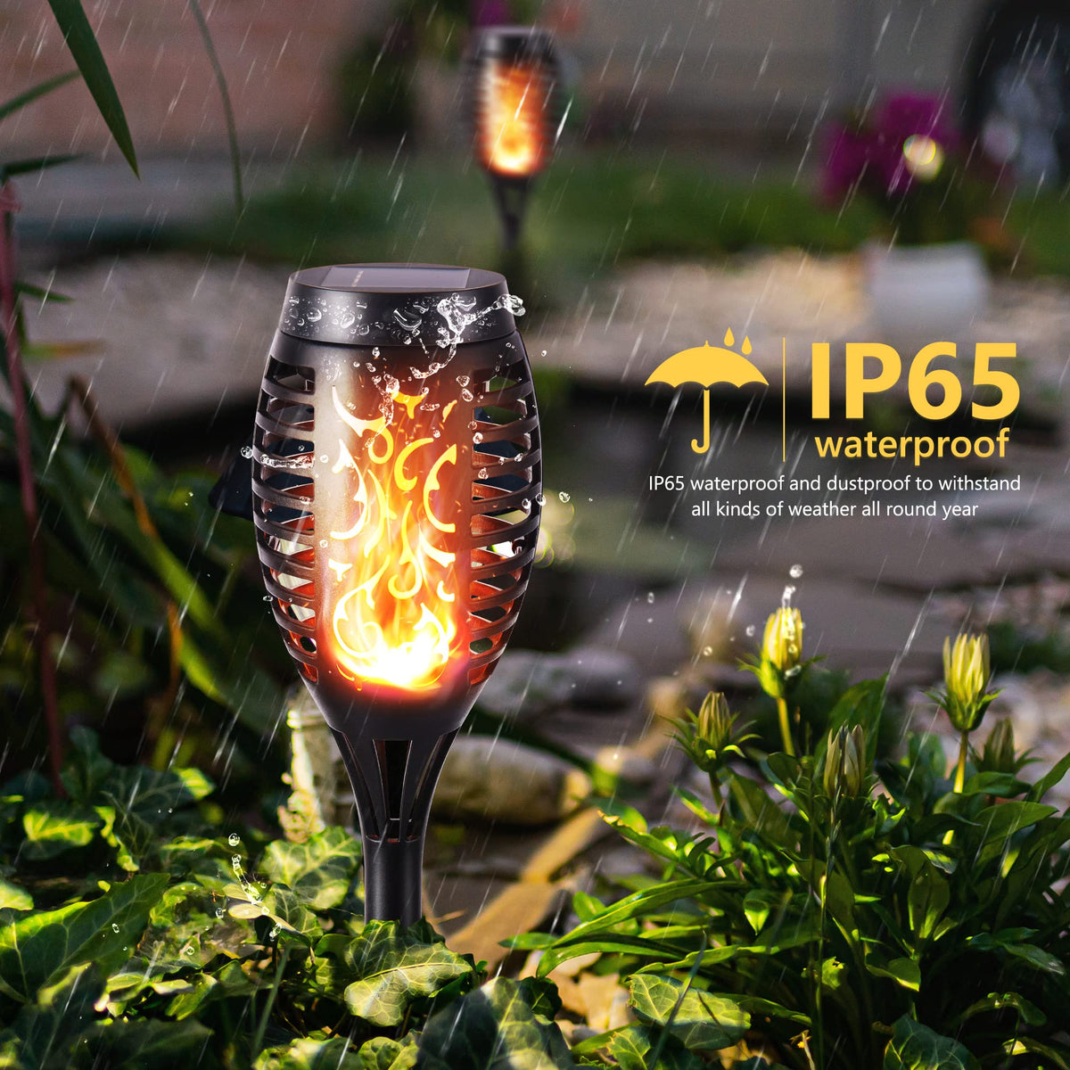 Geemoo 6 Pack Solar Flickering Dancing Flame Lights Waterproof Solar Torch Lights for Outdoor Garden Patio Pathway Yard Driveway Decorative, Warm White