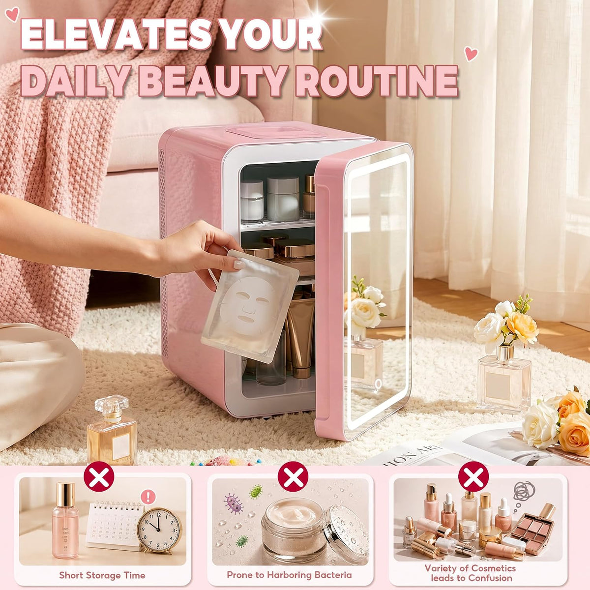 6L Skincare & Makeup Mini Fridge, Cooler & Warmer with LED Mirror