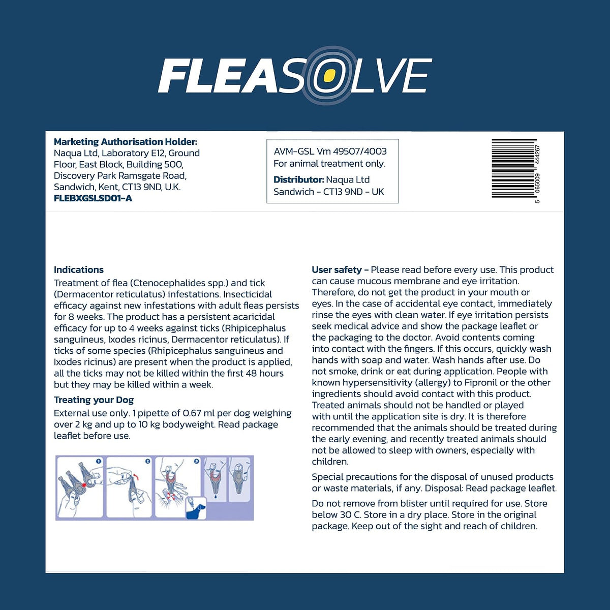 Dog Flea Treatment Small Dog x 6 - Spot on Flea Treatment for Dogs Small 2-10kg - FleaSolve Flea & Tick Solution - 6 x Pipettes - 6 x Doses