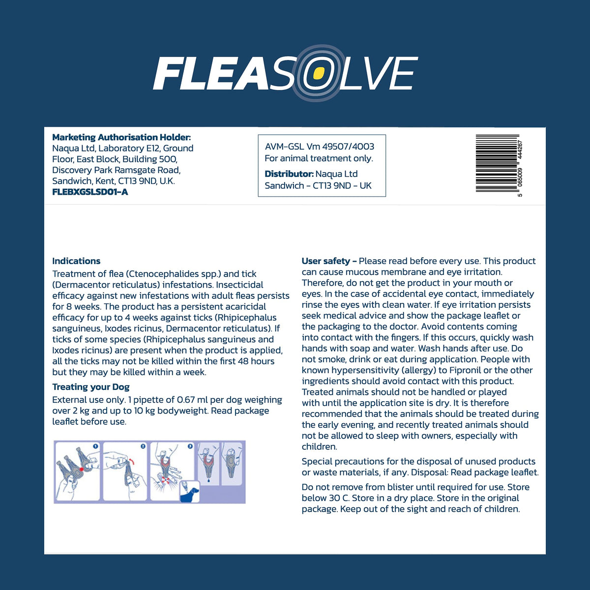 Dog Flea Treatment Small Dog x 6 - Spot on Flea Treatment for Dogs Small 2-10kg - FleaSolve Flea & Tick Solution - 6 x Pipettes - 6 x Doses