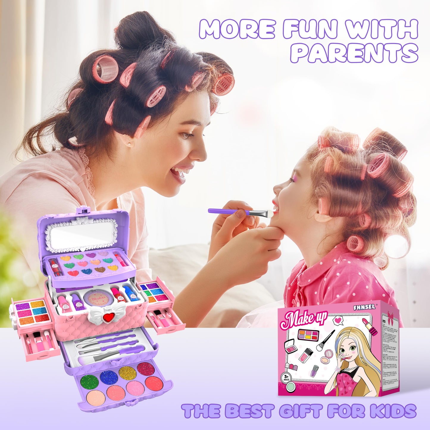 54 Pcs Kids Makeup Kits for Little Girls, Non-Toxic and Safe, Princess Real Washable Pretend Play Cosmetic Set Toys with Mirror, Birthday Gifts for 3 4 5 6 7 8 9 10-12 Years Old Girls Kids