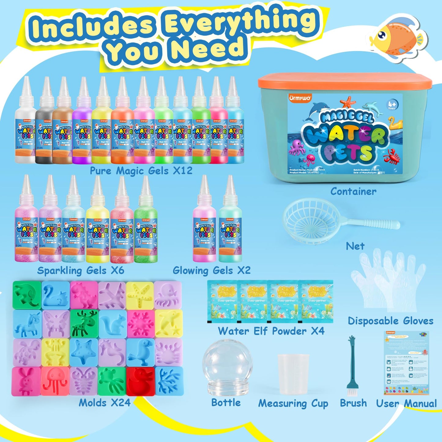URMYWO Magic Water Elf Toy Kit, DIY 3D Magic Gel Pet Toy Set, 12 Gels & 10 Molds,Easter Gifts Craft & Art Kits for Kids 4 5 6 7 8 9 10 Years Old Mermaid Theme