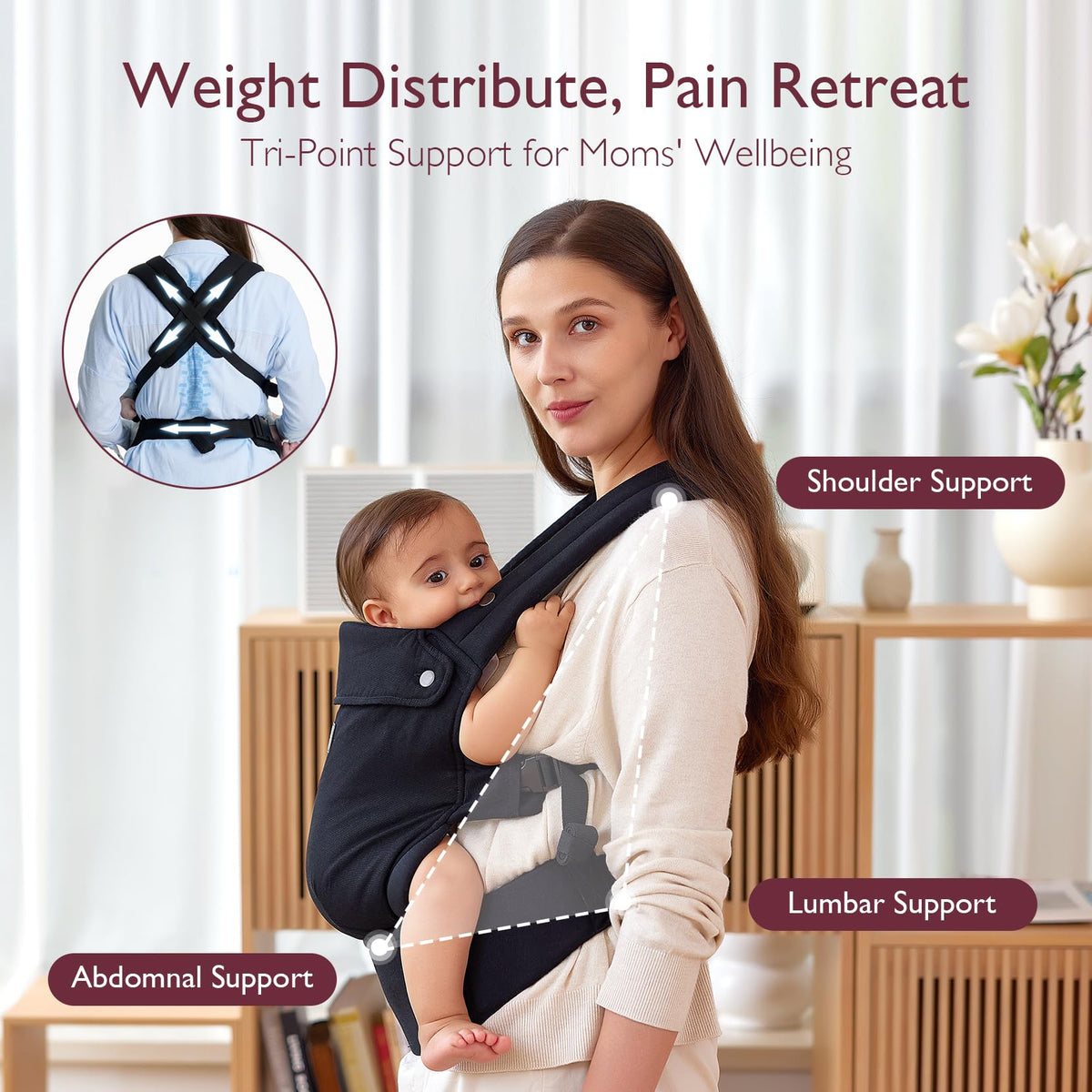 Momcozy Baby Carrier for 3-24M/3.2-20kg, Waist 64-127cm, Cotton Khaki