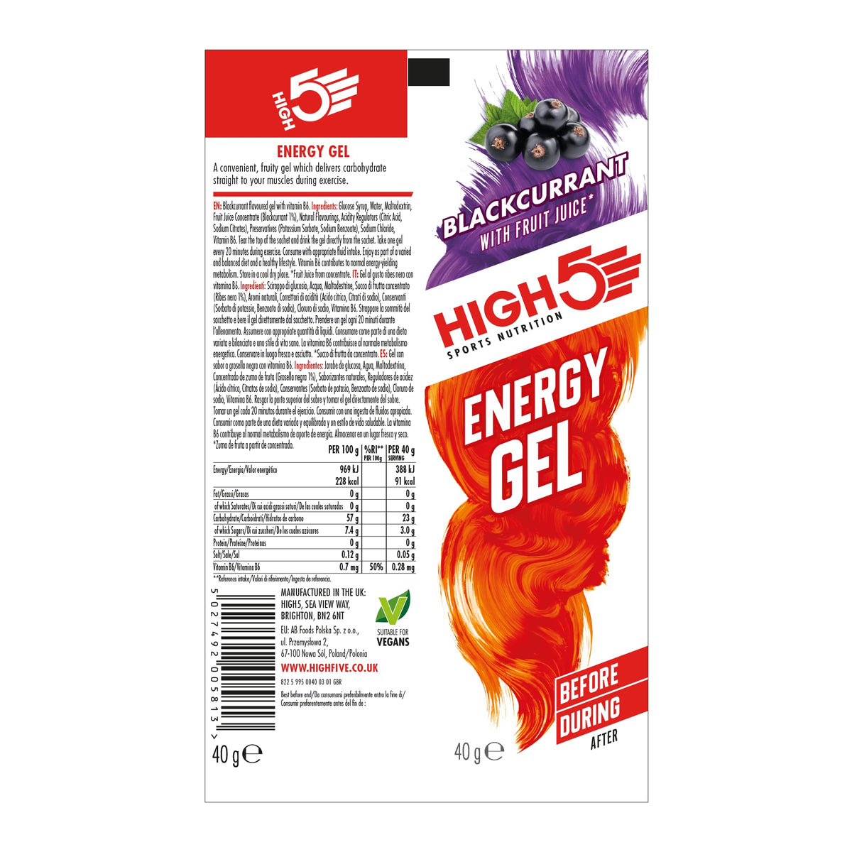 HIGH5 Energy Gels, Running Gel for Fast & Sustained Energy, Mixed, 8 x 40g