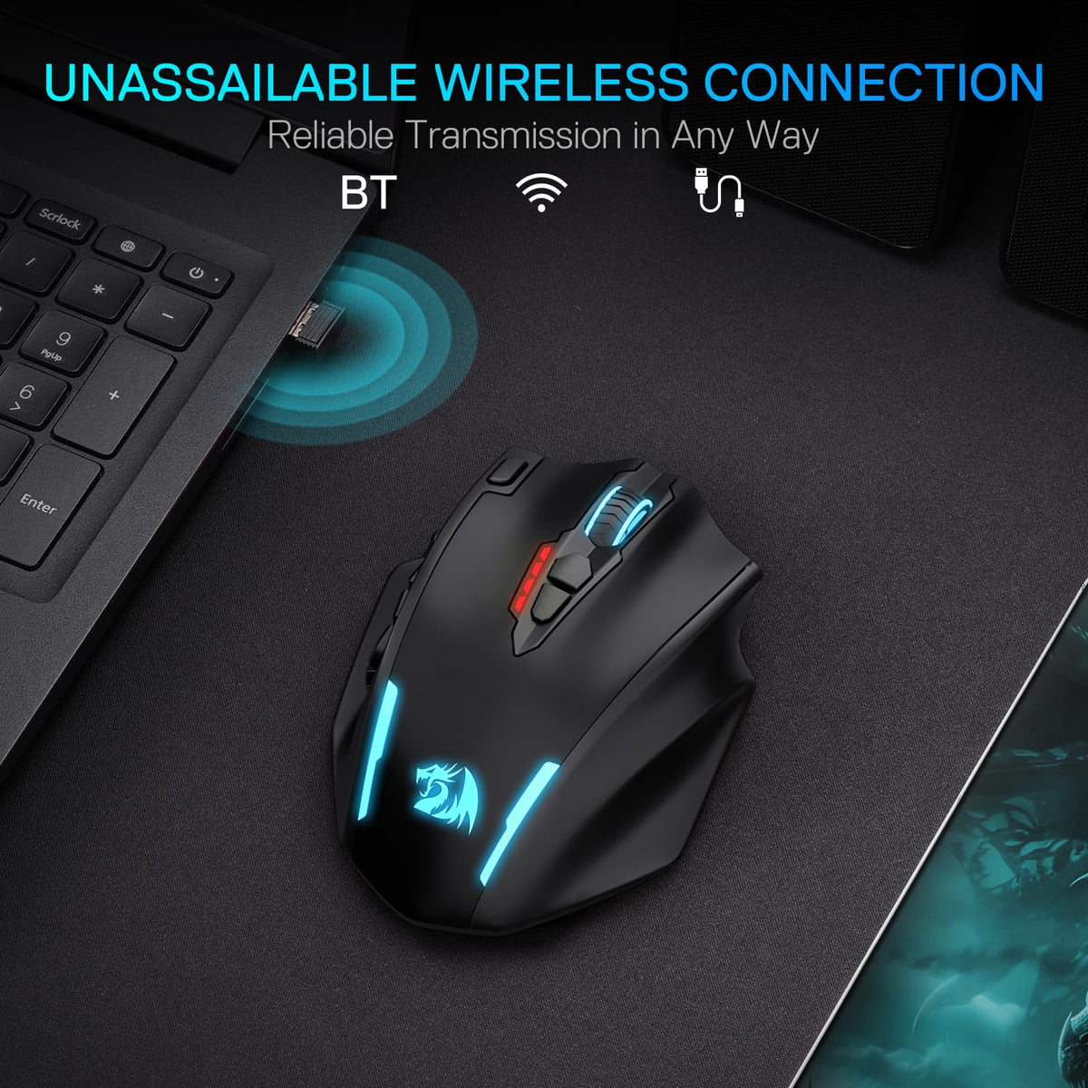Redragon M908 Impact RGB LED MMO Gaming Mouse With 12 Side Buttons, Optical Wired Ergonomic Mouse with Max 12,400DPI, High Precision, 18 Programmable Macro Shortcuts, Comfort Grip