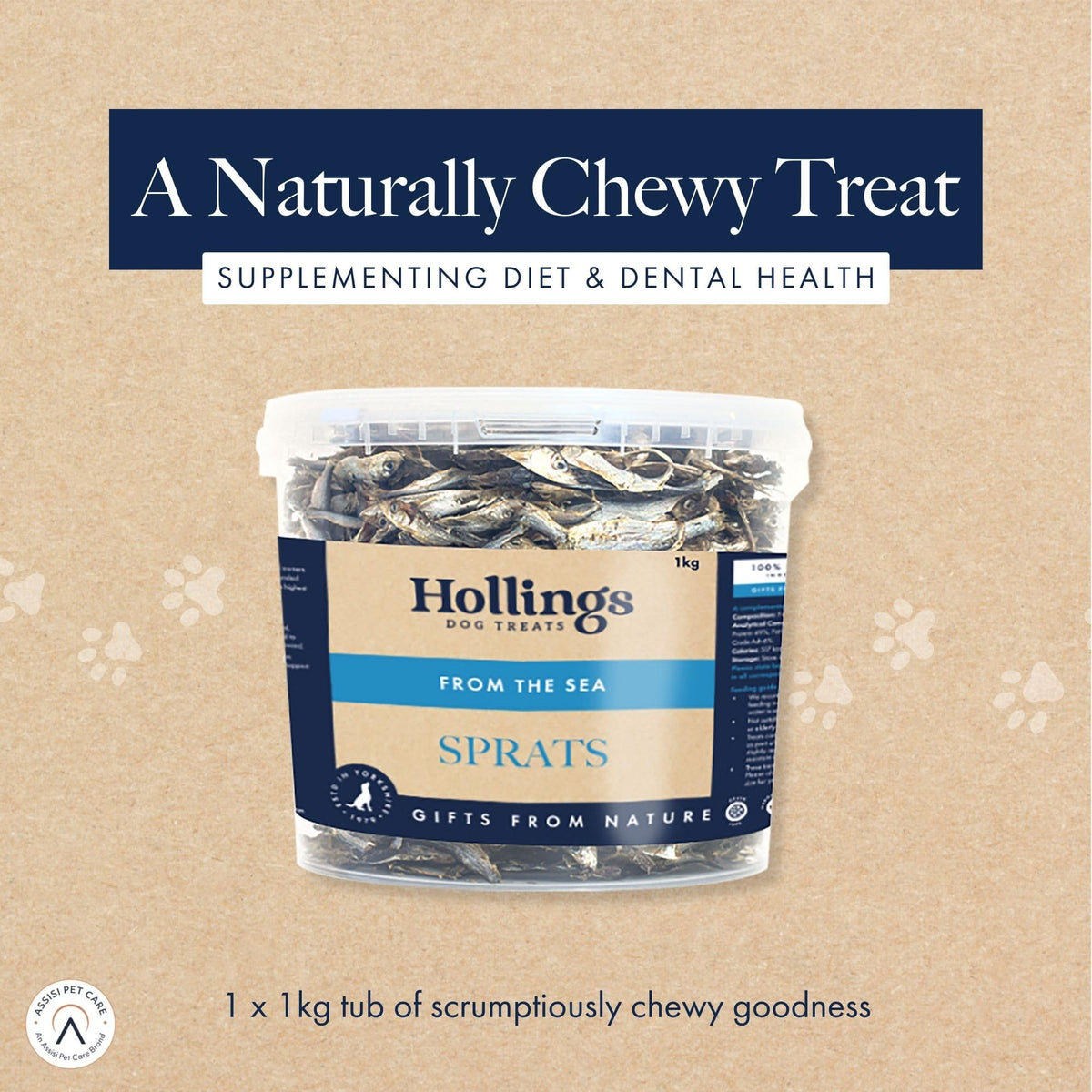 Hollings Sprats Dog Treats, 100% Natural with Fresh Fish Air Dried Treats for Dogs, Hypoallergenic and Grain Free 100g (Pack of 10)