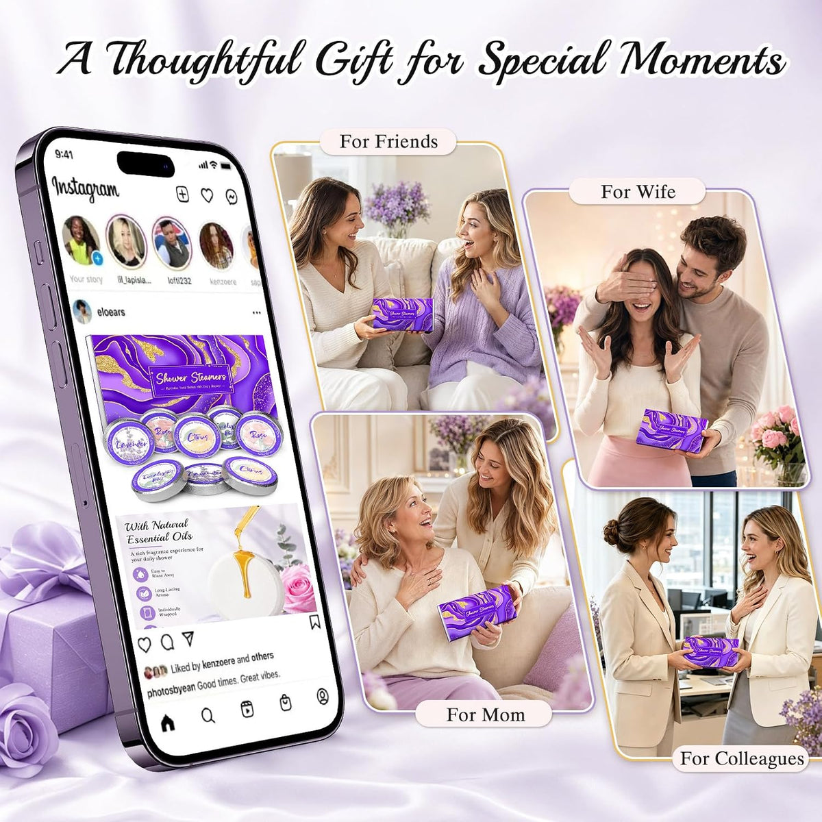 Linkax Shower Steamers Aromatherapy 8 Pcs, Christmas Gift for Women Purple