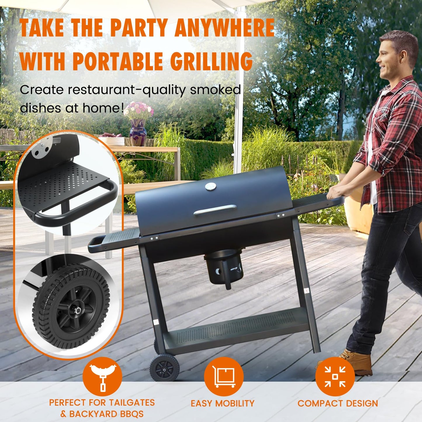 Charcoal BBQ Grill With Offset Smoker: Large Oil Drum Barbecue Barrel Grill For Outdoor Garden