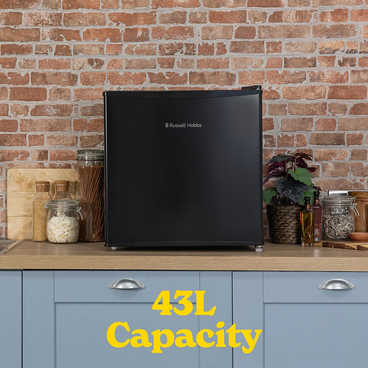 Russell Hobbs Table Top Larder Mini Fridge 43 Litre Capacity, Reversible Door & Adjustable Feet, Small Fridge, Manual Temperature Control, Ice Box, Black RHTTF0E1B