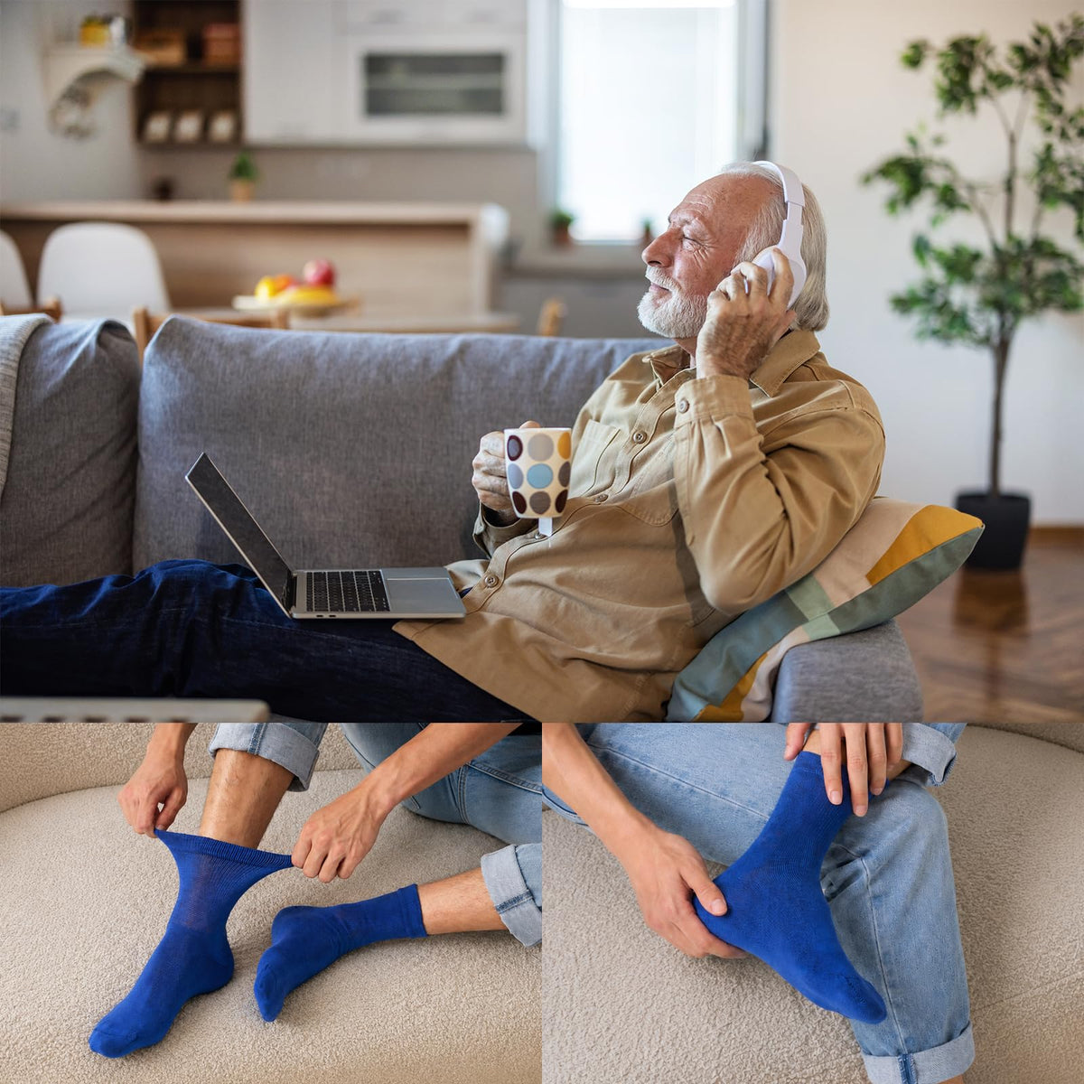 Niorasen Men's Extra Wide Diabetic Bamboo Socks, 3/6 Pairs