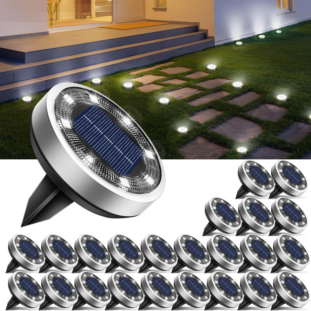 btfarm Solar Lights Outdoor Garden, 6 Pack 8 LED Solar Ground Disk Lights Outdoor IP65 Waterproof for Garden Pathway Lawn Patio Yard Landscape (Blue)