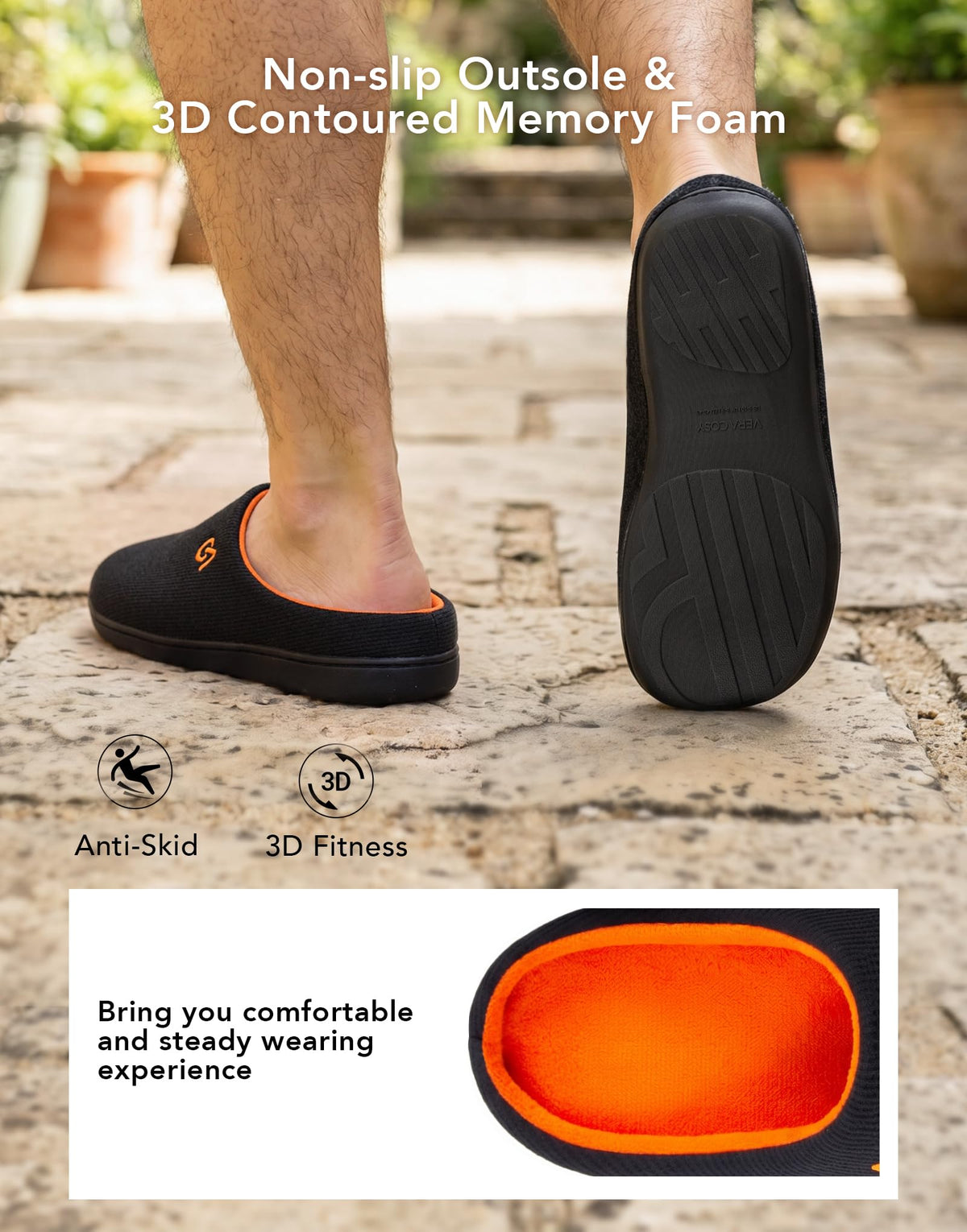 VeraCosy Men's Two-Tone Memory Foam Slippers