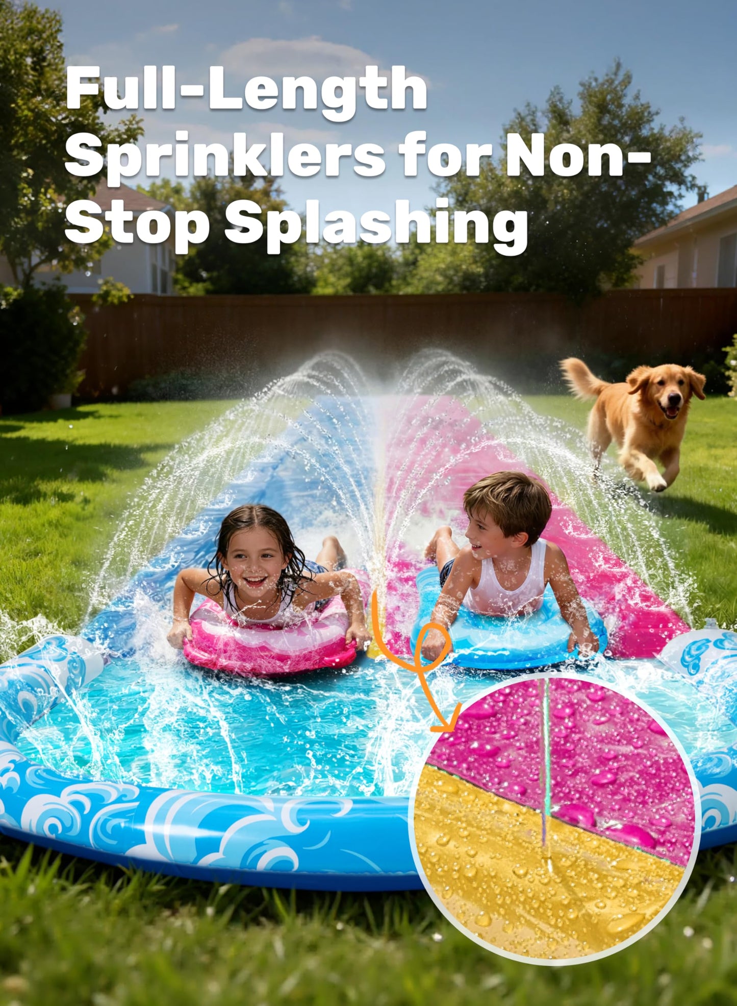 JOYIN 685cm Water Slides and 2 Bodyboards, Lawn Waterslides Summer Water Toy with Build in Sprinkler for Backyard Outdoor Water Fun for Kids Adults