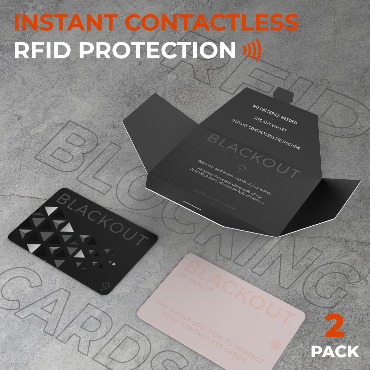AKIELO Blackout RFID Blocking Card (4 Pack) – Ultra Thin Anti Theft Credit Card Protector – Ultimate Bank Card Blocker for Contactless Cards and Wallet Protection (Black Edition - 4 Pack)