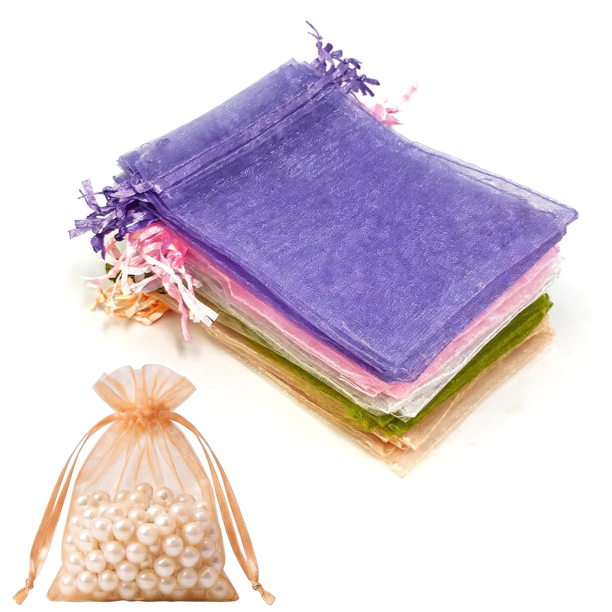 Lafefe 20Pcs Organza Gift Pouches, 7x9CM Clear Mesh Drawstring Pouches, Organza Gift Bags for Wedding Favours, Party, Festival, Candy and Game Favour Bags - Pink