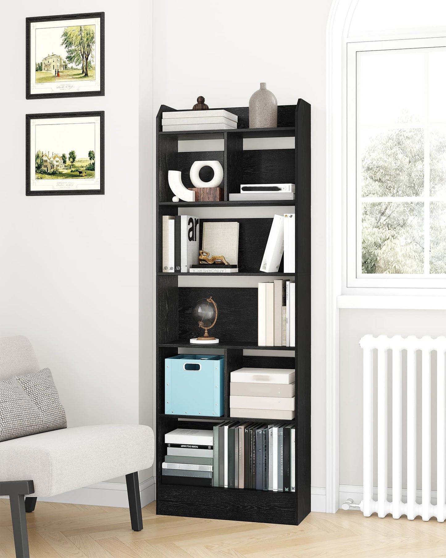 Hzuaneri 6-Tier Bookcase, Bookshelf with 8 Adjustable Storage Shelf Unit, White Bookcase for Living Room, Home Office, Bedroom, Study, 24 x 60 x 199 cm, White, BC11703X