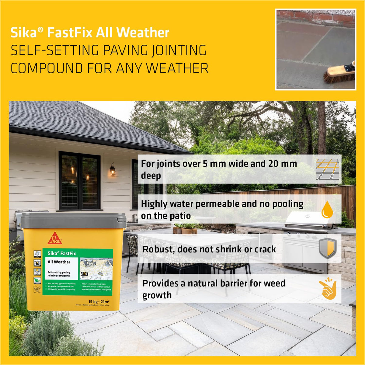 Sika FastFix Self-Setting Paving Jointing Compound, Dark Buff, 15kg 21 sq.m