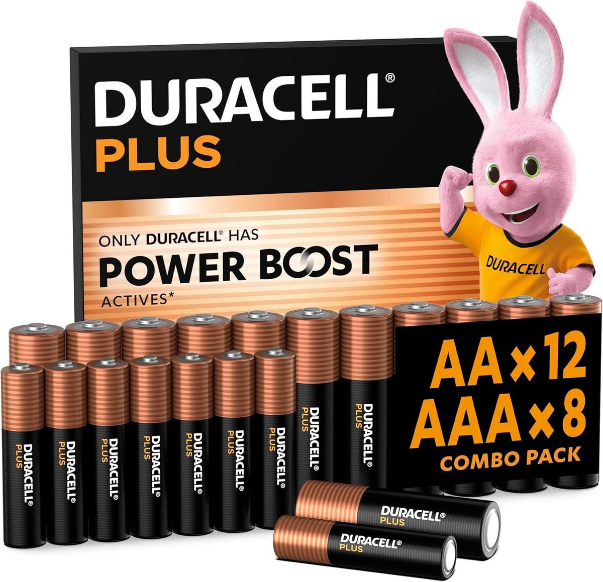 DURACELL Plus AA and AAA Batteries (combo Pack of 12xAA and 8xAAA) – Alkaline Batteries 1.7V – With POWER BOOST Actives – 0% Plastic Packaging – 10-Year Storage – MN150/ MN2400